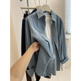 Deep-Colored Two-Color Cowboy Shirt Women Spring And Autumn New Retro Spousal Folding Wearing Long-Sleeved Shirt Casual Coat Tide HZ1208