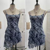 Real Shooting Mesh Yarn Irregular Rivet Vest Dress Women 2025 Summer Dress New Lotus Edge Sleeveless Top 1273 HZ1208