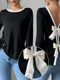 Long-Sleeved T-Shirted Women's Bow-Bottomed Shirt HZ1208