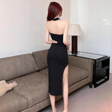 Thai Cheongsam-Style Collared Dress Dragon-Patrowed Collar Party Print Open Fork Long Dress Woman HZ1208