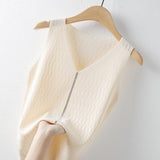 Ice Silk Sling Vest Women's Wearing T-Shirt Summer Short Sleeveless Fashion Hot Solid Color V-Neck Thin Top HZ1208