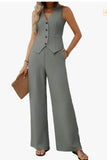 2025 Women's Summer Two Sets Of Buttons And Two Sets Of Short Vests And Wide-Legged Pants HZ1208
