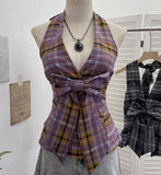 2025 New Bow Design V-Neck Sexy Hanging Neck Sling Vest Sleeveless Top 9237 HZ1208