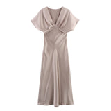 Spring New Silk Hyssin V-Neck Fan Flute Dress 2330399 HZ1208