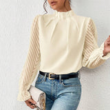 2025 Women's Autumn And Winter New Half-High Collar Spliced Wave Chiffon Long-Sleeved Top Woman HZ1208