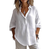 Spring And Summer 2025 New Solid Color Casual Loose Button V-Neck Shirt Shirt Woman HZ1208