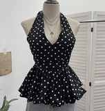 Purely Want To Show The Back Hanging Neck Tie With Wave Point Sling Vest Skirt Sleeveless Doll Shirt Short Top 9230 HZ1208