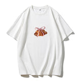 Hot Sale Of Retro Simple Bow Print T-Shirts For Girls In Summer Loose Round-Neck Pure Cotton Short Sleeves HZ1208