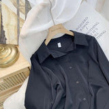Standing Lady Shirt Spring And Autumn New Korean Version Of Loose Simple Plain Color Bhism Color Feeling Long-Sleeved Shirt HZ1208