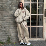 High Street Style Old Print Zip-Up Hoodie Sports Suit Women Loose Comfortable Street Out Of The Street HZ1208