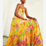 Sexy Women's New Fashion Print Sexy Hanging Neck Sleeveless Breast Loose Dress HZ1208