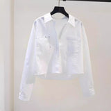 Spring And Autumn Fashion Small Fresh Light Blue Short Shirt Women's Double Pocket Loose Long-Sleeved Shirt HZ1208