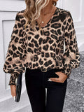 Women's Clothing Explosion V-Neck Leopard Loose Long-Sleeved Casual Shirt Chiffon Shirt HZ1208