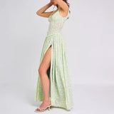 Sexy Women's New Sexy Sling U Tie Dew Back Perspective Chiffon Dress HZ1208