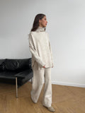 2025 High-Neck Open Fork Wool Sweater Set Women's Loose Casual Lazy Knitting Trousers Two-Piece HZ1208