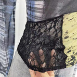 Pictsey Tat Yarn Print Bottom Blouse Spliced Lace Long-Sleeved T-Shirt 22917 HZ1208