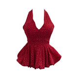 Real Shooting Wave Point Hanging Neck Sling Vest Bare Back Bow Skirt Swollen Belly Thin Sleeveless Top 9260 HZ1208