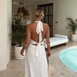 Sexy Women's New Hanging Neck V Tie Strap Bare Back Open Dress Temperament HZ1208