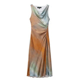 Summer New Tie-Dye Printing Folds Open Fork Fan Dress 8346201 HZ1208