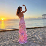 Sexy Women's New Slingless Sleeveless Dress V-Necked Lotus Side-Louned Long Dress HZ1208