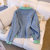 Blue Denim Jacket Female Design Sense Niche 2025 Spring And Autumn New Loose Set Retro Splicing Jacket Top HZ1208