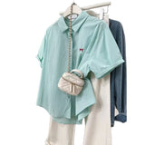 Butterfly Embroidered Blue Short Sleeve Shirt Women's Easier Summer 2025 New Design Sense Small Shirt Casual Shirt HZ1208