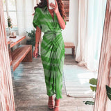 2025 Women's Fashion Dress INS Temperament Fashion Printed Shirt Folded Dress HZ1208