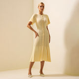 Fashion Design Single-Drip Buckle Dress Knitted Dress Female Senior Folding Dress Simple Elegant Style HZ1208