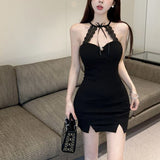 Hottie Style Black Lace Hanging Neck Sling Dress Female Senior Feel Sister French Ass Skirt Short Skirt HZ1208