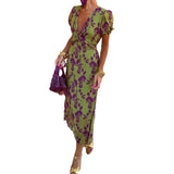 Women's Dress 2025 New Temperament Fashion Print V Collar Folds To The Waist To Repair The Dress Woman HZ1208