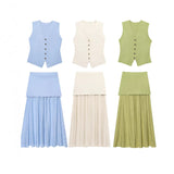Z Spring New Vest Vest Outside The Vest Blouse Design Sense Of Niche Temperament Knitted Vest Splicing Skirt HZ1208