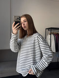 2025 Spring And Summer New Striped T-Shirt Women Simple Leisure Loose Thin Sleeve Long-Sleeved Top HZ1208