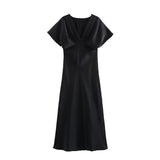 Spring New Silk Hyssin V-Neck Fan Flute Dress 2330399 HZ1208