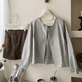 Spring And Autumn Korean Version 2025 New Small Short-Sleeved Shirt Women With Literary And Artistic Round Collar Top HZ1208