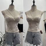 Set Up The Coat Series Velvet Lace Lace Sling With Chest Pad Wear Vest Top 9186 HZ1208