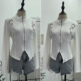 Real Shooting Irregular Zipper Collar Short Small Coat With Long Sleeves And Bottom Shirt 2680 HZ1208