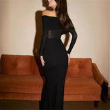 Sexy Women's New Shoulder Repair Dress Net Sleeve High-End Dress Dress HZ1208