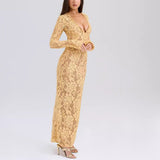 Sexy Women's New Deep V Long-Sleeved Netted Hollow Fishtail Skirt HZ1208