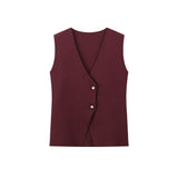 Summer New Gold Button Knitted Vest Small Folding Splicing Skirt Set HZ1208