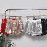 Real Shooting Babes Shiny Shiny Splicing Loose Waist Shorts Design Feel Thin Broad Leg Hot Pants 9053 HZ1208