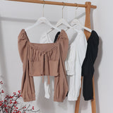 Telding Bow Collar Long Sleeve Shirt Short Umbilly Pure Lust Wind Shoulder Coat 8829 HZ1208