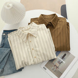 Skin Care Fine Wicked Striped Collar Long-Sleeved Shirt Women's Autumn And Winter New Overlays Thick Shirt Coat Top HZ1208