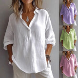 Spring And Summer 2025 New Solid Color Casual Loose Button V-Neck Shirt Shirt Woman HZ1208