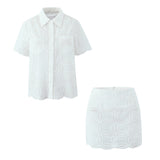2025 Women's White Short-Sleeved Shirt + Lace Skirt Dress Dress Dress Girl HZ1208
