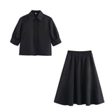 Summer New Women's Short-Sleeved Shirt Wide Fan Flute Dress 2731046 HZ1208