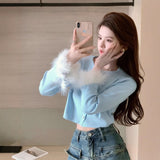 Thai Short Autumn Dress Women Autumn Small Design Feeling Long-Sleeved Fur Coat Gentle Wind 2025 Cardigan Small Coat HZ1208