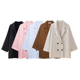 Street Wind Wrinkle Effect Double Buckle Blazer 4387127 Wrinkle Effect Pants 4387027 Set HZ1208