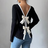 Long-Sleeved T-Shirted Women's Bow-Bottomed Shirt HZ1208