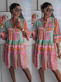 2025 Fashion New Printed Collar Seven-Sleeve Dress HZ1208