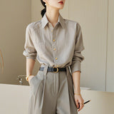 Spring And Autumn Long-Sleeved Shirt Women's New Design Sense Of Small And Able Temperament Cold-Grade High-End Gray Long-Sleeved Shirt HZ1208